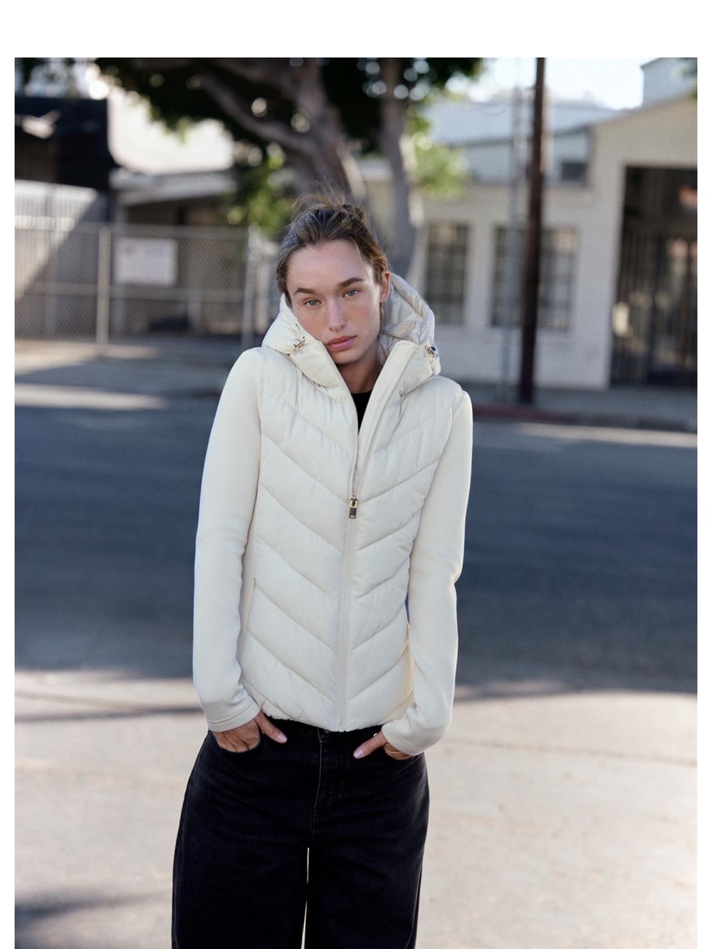 Zara Cream Hooded Chevron Puffer Jacket runs small